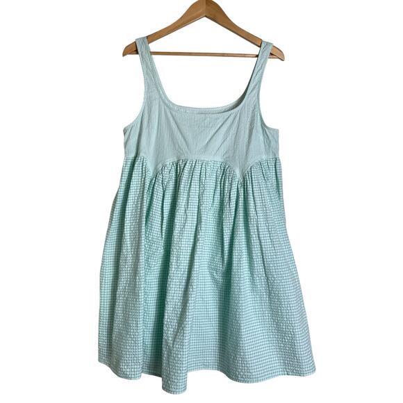 ASOS DESIGN Seersucker Gingham Babydoll Dress Light Turquoise Women’s 10 EUC - Picture 2 of 7